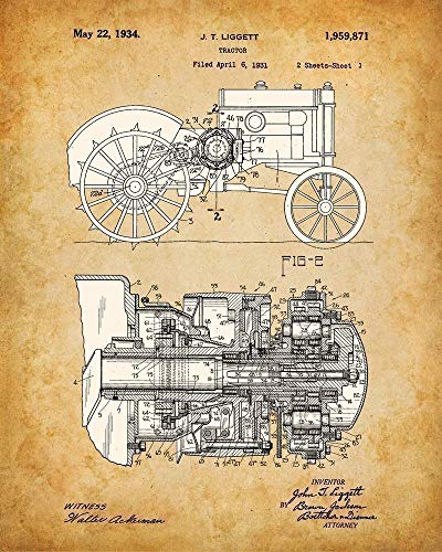 Original John Deere Tractors Patent Art Prints - Set of Four Photos (8x10) Unframed - Makes a Great Farmhouse Decor and Gift Under $20 for Farmers and Farm Owners